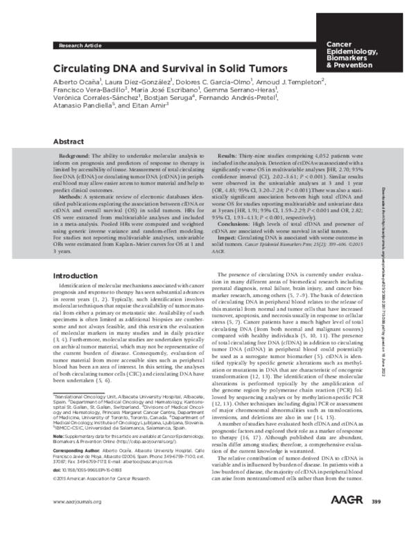 (PDF) Circulating DNA and Survival in Solid Tumors