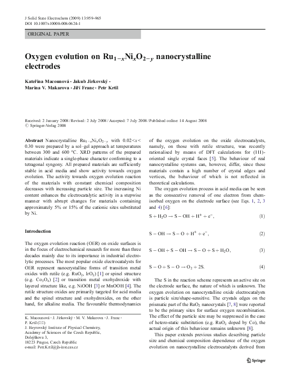 (PDF) Oxygen evolution on Ru1 − x Ni x O2 − y nanocrystalline ...