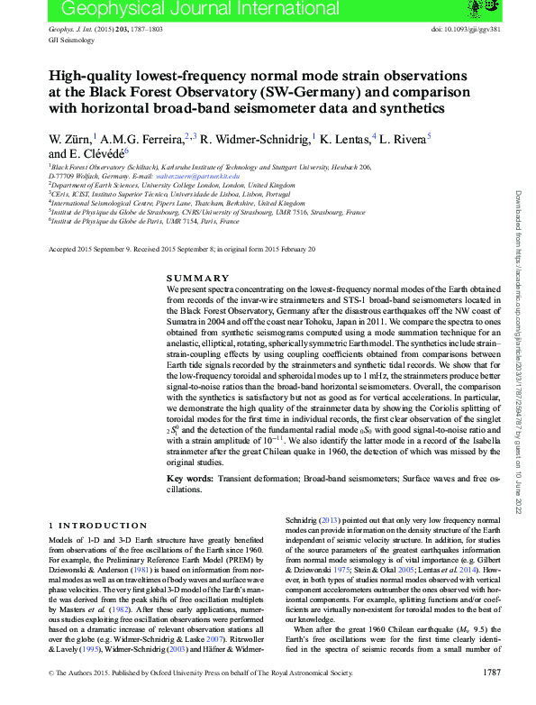 (PDF) High-quality lowest-frequency normal mode strain observations at ...