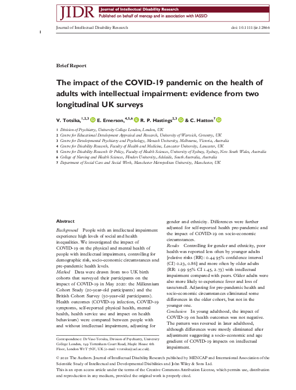 (PDF) The impact of the COVID‐19 pandemic on the health of adults with ...