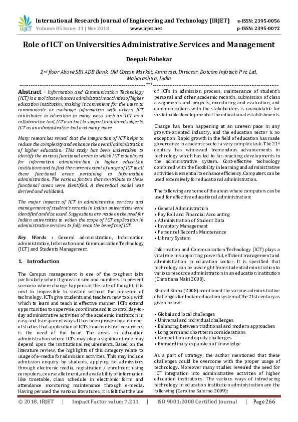 (PDF) Role of ICT on Universities Administrative Services and Management