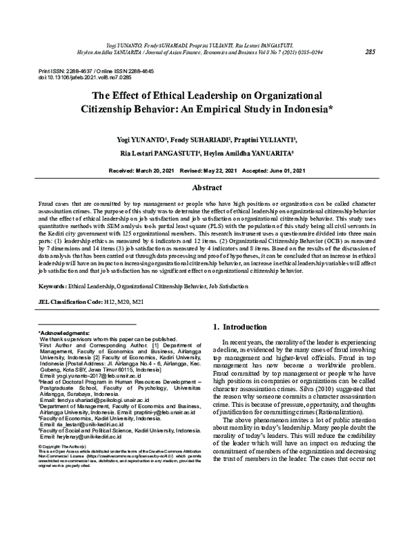 (PDF) The Effect of Ethical Leadership on Organizational Citizenship ...