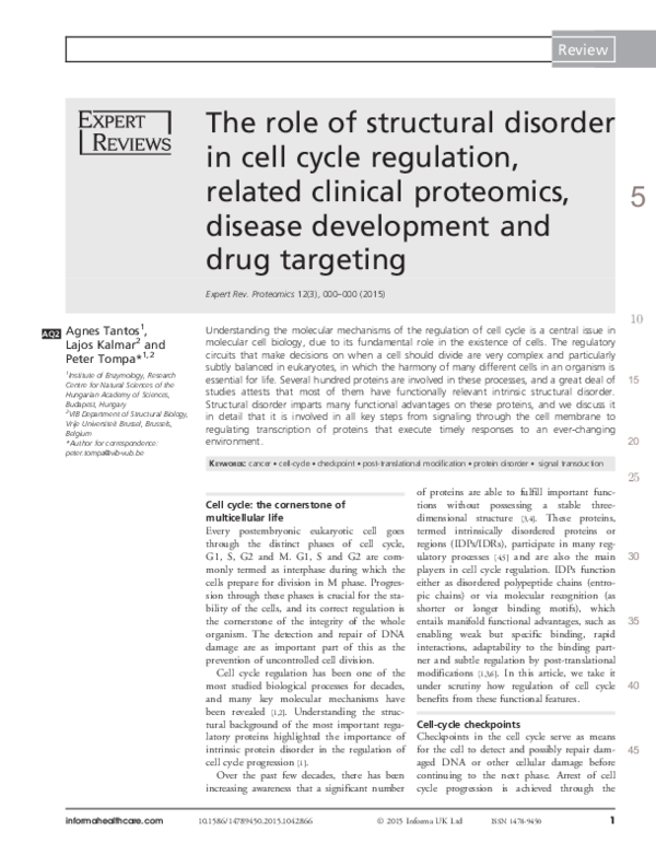 (PDF) The role of structural disorder in cell cycle regulation, related ...