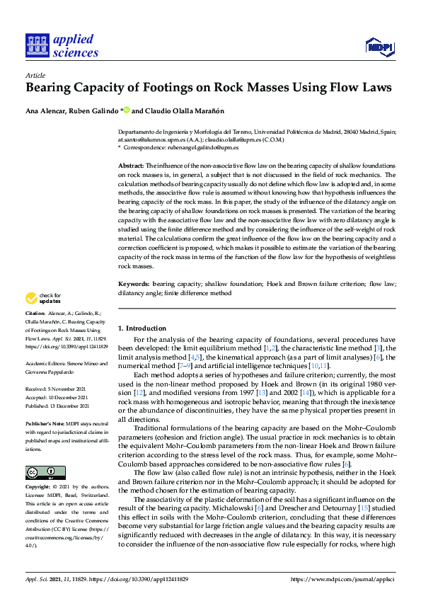 (PDF) Bearing Capacity of Footings on Rock Masses Using Flow Laws