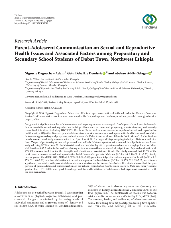 (PDF) Parent-Adolescent Communication on Sexual and Reproductive Health ...