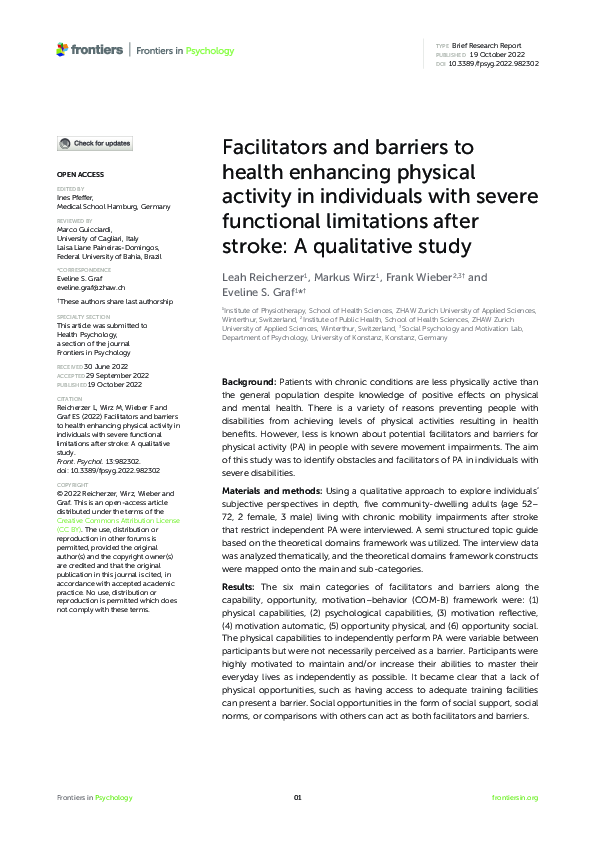 (PDF) Facilitators and barriers to health enhancing physical activity ...