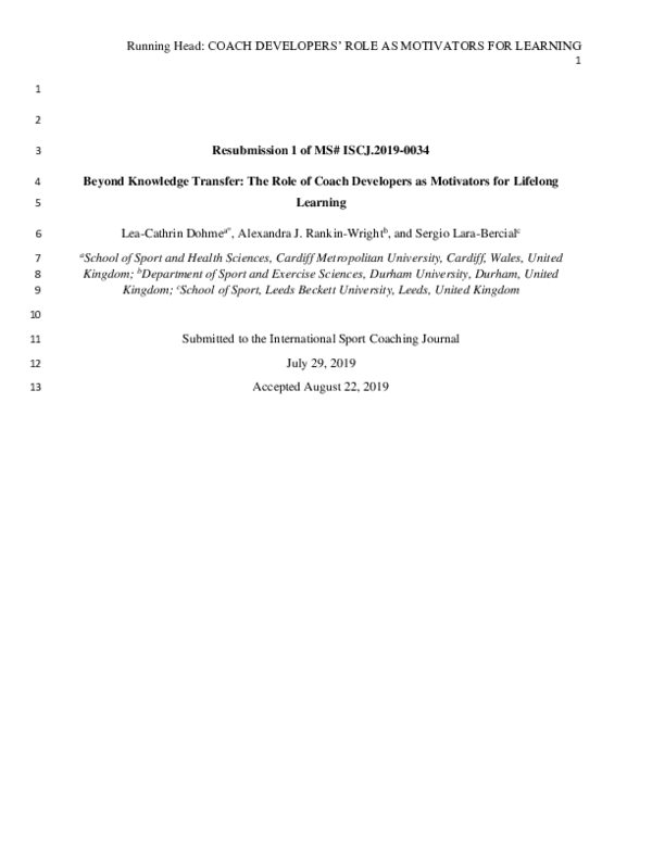 (PDF) Beyond Knowledge Transfer: The Role of Coach Developers as ...