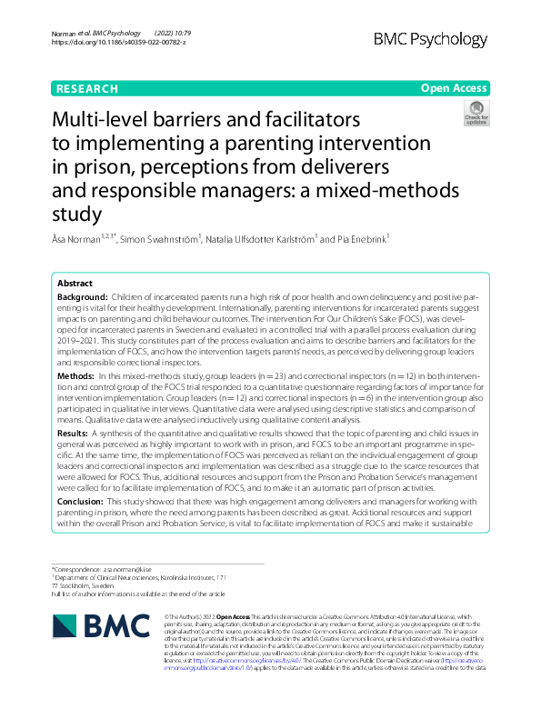 (PDF) Multi-level barriers and facilitators to implementing a parenting ...