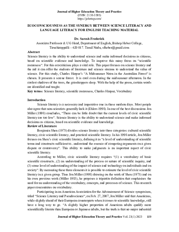 (PDF) Ecoconsciousness as the Synergy between Science Literacy and ...