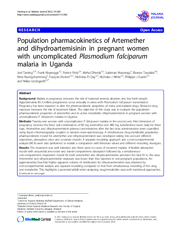 (PDF) Population pharmacokinetics of Artemether and dihydroartemisinin ...