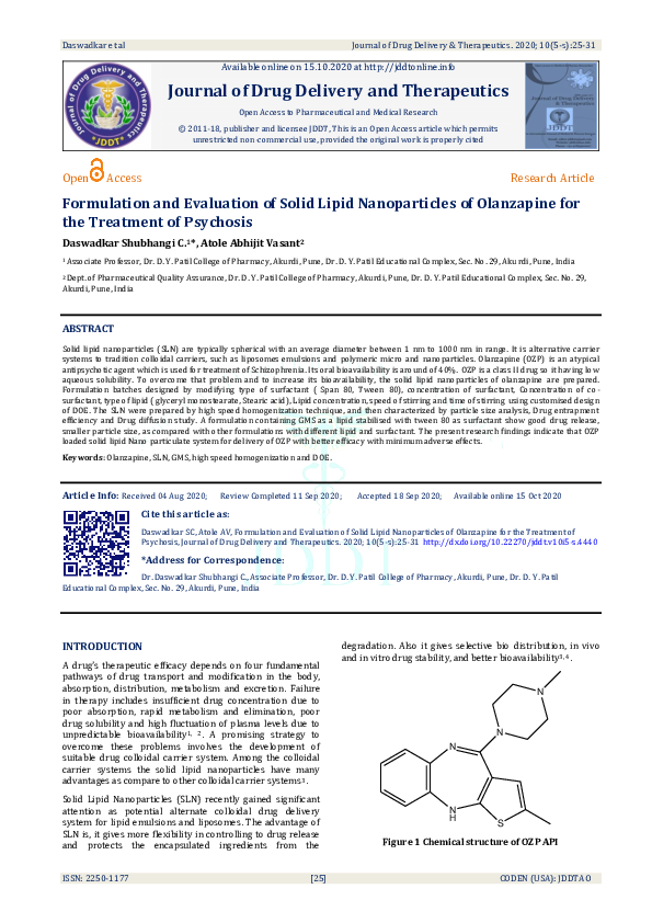 (PDF) Formulation and Evaluation of Solid Lipid Nanoparticles of ...