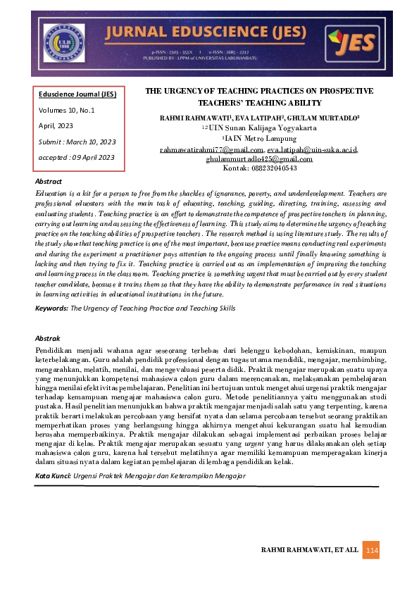 (PDF) The Urgency of Teaching Practices on Prospective Teachers ...