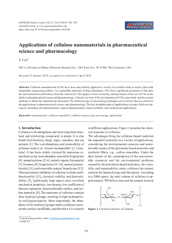 (PDF) Applications of cellulose nanomaterials in pharmaceutical science ...