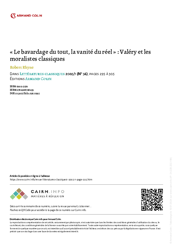 (PDF) « Le bavardage du tout, la vanité du réel » : Valéry et les ...