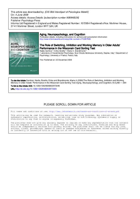(PDF) The Role of Switching, Inhibition and Working Memory in Older ...