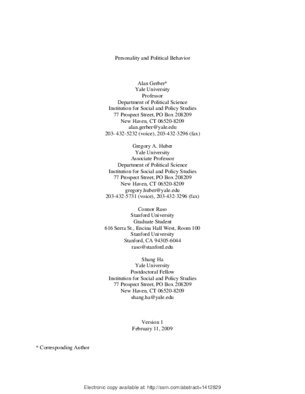 (PDF) Personality and Political Behavior