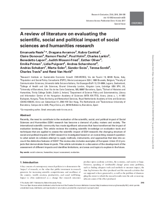 (PDF) A review of literature on evaluating the scientific, social and ...