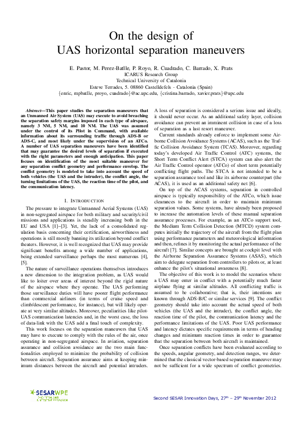 (PDF) On the design of UAS horizontal separation maneuvers