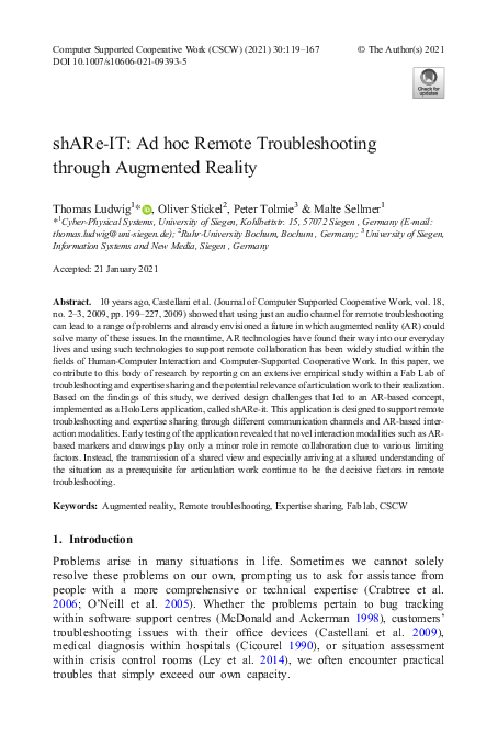 (PDF) shARe-IT: Ad hoc Remote Troubleshooting through Augmented Reality