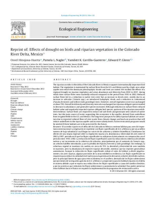 (PDF) Reprint of: Effects of drought on birds and riparian vegetation ...