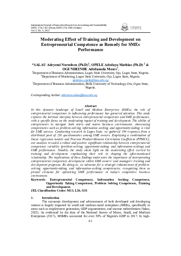 (PDF) Moderating Effect of Training and Development on Entrepreneurial ...