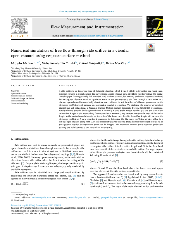 (PDF) Numerical simulation of free flow through side orifice in a ...