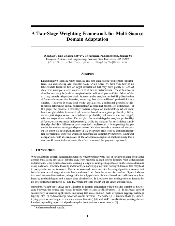 (PDF) A Two-Stage Weighting Framework for Multi-Source Domain Adaptation