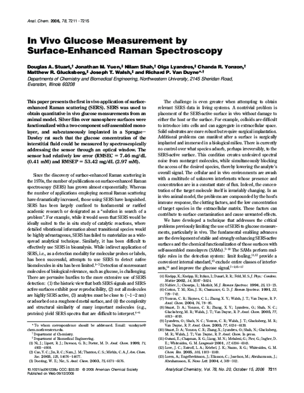 (PDF) In Vivo Glucose Measurement by Surface-Enhanced Raman Spectroscopy