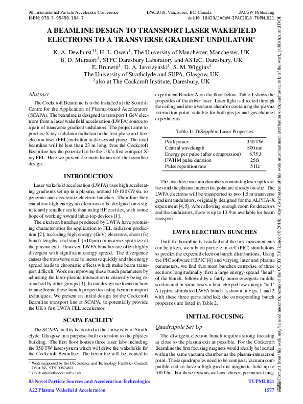 (PDF) A Beamline Design to Transport Laser Wakefield Electrons to a ...
