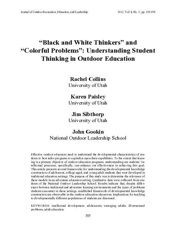 (PDF) “Black and white thinkers” and “colorful problems” Understanding