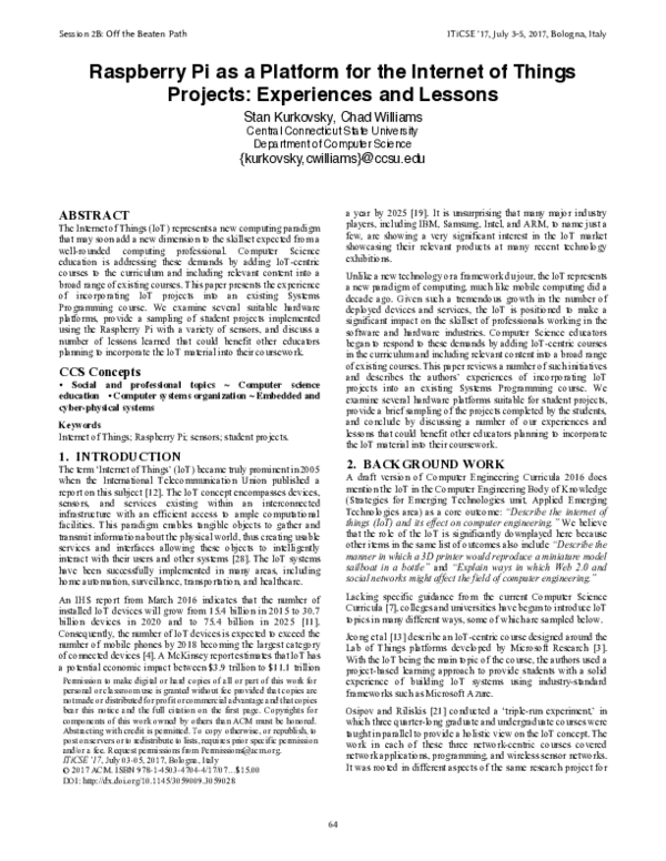 (PDF) Raspberry Pi as a Platform for the Internet of Things Projects