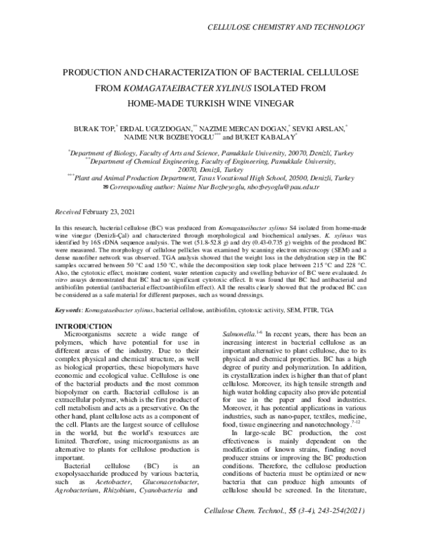 (PDF) Production and Characterization of Bacterial Cellulose from ...