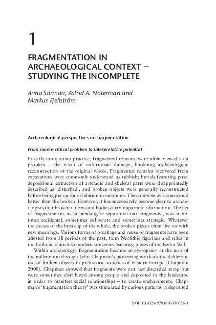 (PDF) Fragmentation in Archaeological Context – Studying the Incomplete