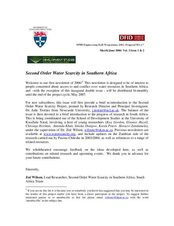 (PDF) Second Order Water Scarcity in Southern Africa