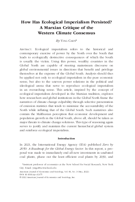 (PDF) How Has Ecological Imperialism Persisted? A Marxian Critique of ...