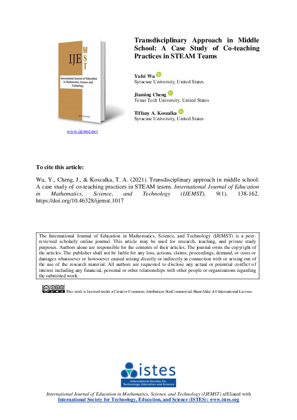 (PDF) Transdisciplinary Approach in Middle School: A Case Study of Co ...