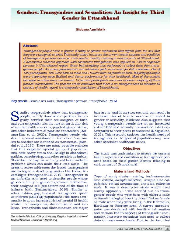 (PDF) Genders, Transgenders and Sexualities: An Insight for Third ...