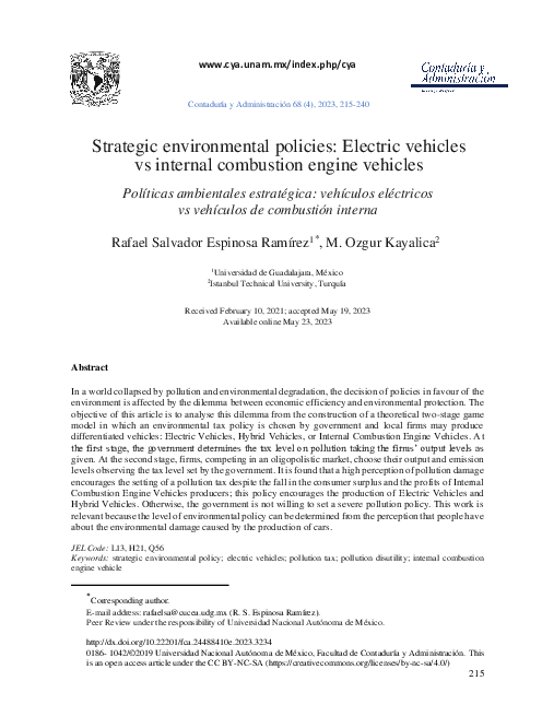 (PDF) Strategic Environmental Policies: Electric vehicles vs Internal ...