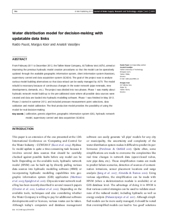 (PDF) Water distribution model for decision-making with updatable data ...