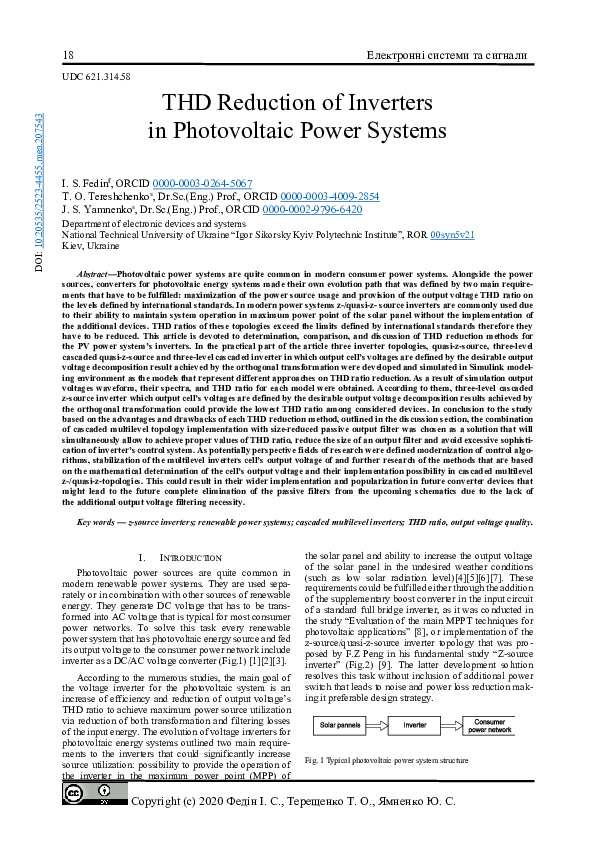 (PDF) THD Reduction of Inverters in Photovoltaic Power Systems