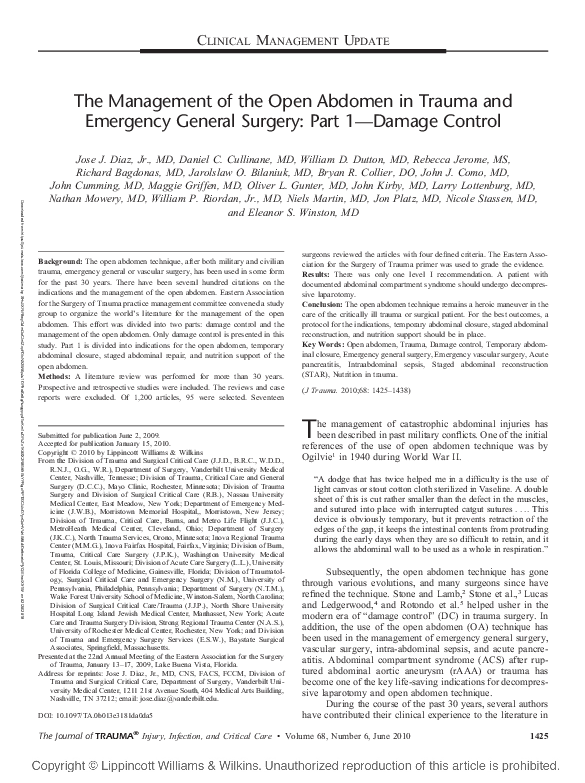 (PDF) The Management of the Open Abdomen in Trauma and Emergency ...