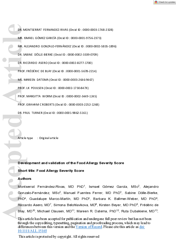 (PDF) Development and validation of the food allergy severity score