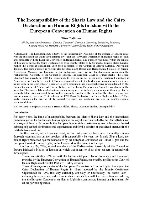 (PDF) The Incompatibility of the Sharia Law and the Cairo Declaration ...