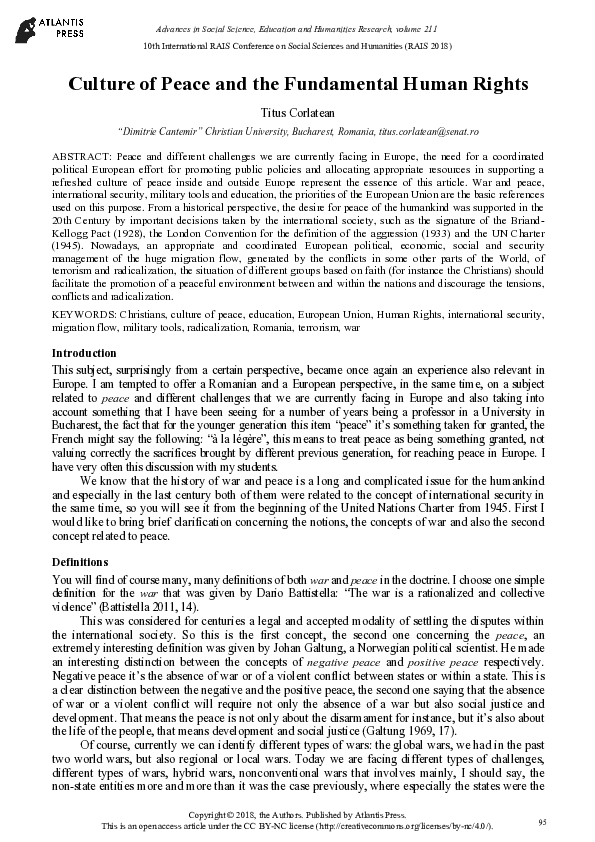 (PDF) Culture of Peace and the Fundamental Human Rights
