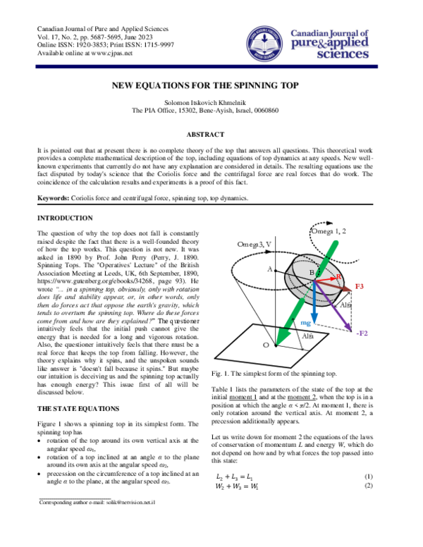 (PDF) NEW EQUATIONS FOR THE SPINNING TOP