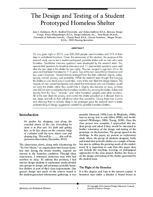 (PDF) The Design and Testing of a Student Prototyped Homeless Shelter