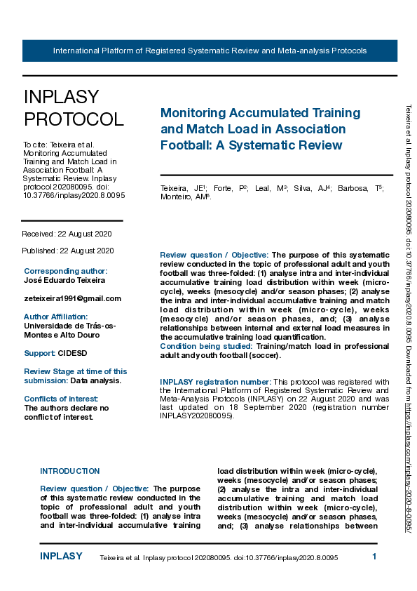 (PDF) The daily and accumulated training/match load in football (soccer ...