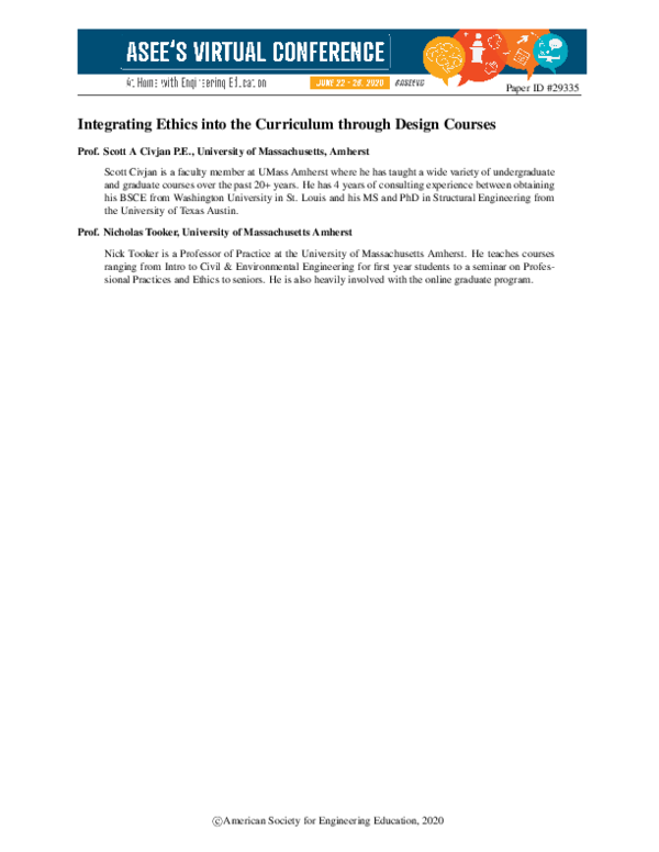 (PDF) Integrating Ethics into the Curriculum Through Design Courses