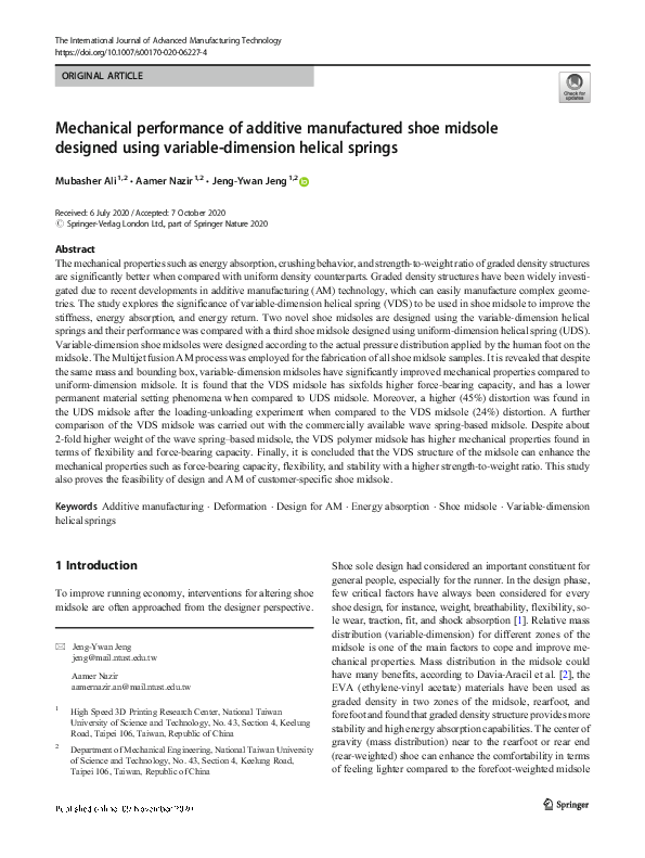 (PDF) Mechanical performance of additive manufactured shoe midsole ...