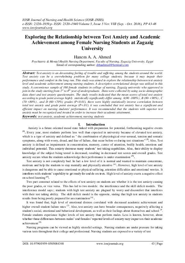 (PDF) Exploring the Relationship between Test Anxiety and Academic ...